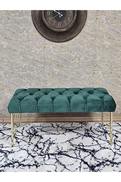 Gold Tel Ayaklı 90 cm Puf Bench - Puf - Bench - Kasalı Oturak - Oturak - Yatak Ucu Puf Yeşil Renk 90 x 40 Boyut/Ebat - Resim 2