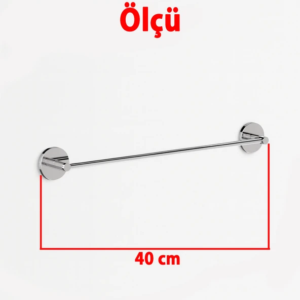 Uzun Havluluk KROM 40 cm Parlak Gümüş Duvar Tipi Paslanmaz Çelik Banyo Havlu Askısı Aparatı - Resim 3