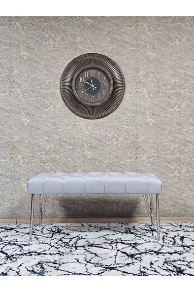 Krom Tel Ayaklı 90 cm Puf Bench - Puf - Bench - Kasalı Oturak - Oturak - Yatak Ucu Puf Gri Renk 90 x 40 Boyut/Ebat - 3