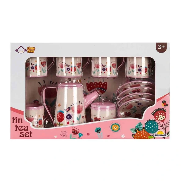 Eğitici Oyuncak Çiçek Desenli Metal Çay Seti 12 Parça - 2