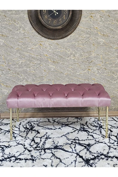 Gold Tel Ayaklı 90 cm Puf Bench - Puf - Bench - Kasalı Oturak - Oturak - Yatak Ucu Puf Pembe Renk 90 x 40 Boyut/Ebat - Resim 2