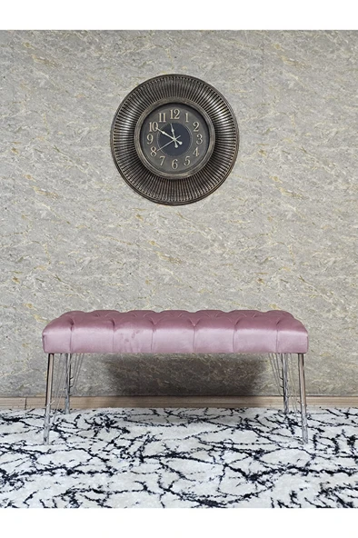 Krom Tel Ayaklı 90 cm Puf Bench - Puf - Bench - Kasalı Oturak - Oturak - Yatak Ucu Puf Pembe Renk 90 x 40 Boyut/Ebat - Resim 3