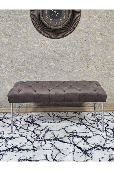 Krom Tel Ayaklı 90 cm Puf Bench - Puf - Bench - Kasalı Oturak - Oturak - Yatak Ucu Puf Kahverengi Renk 90 x 40 Boyut/Ebat - 2