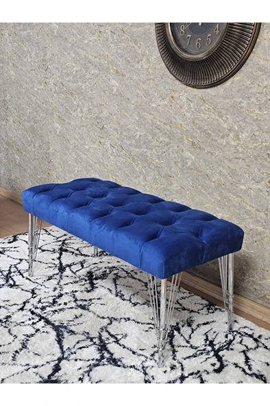 Krom Tel Ayaklı 90 cm Puf Bench - Puf - Bench - Kasalı Oturak - Oturak - Yatak Ucu Puf Mavi Renk 90 x 40 Boyut/Ebat - Resim 4