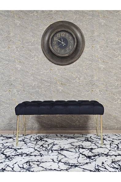 Gold Tel Ayaklı 90 cm Puf Bench - Puf - Bench - Kasalı Oturak - Oturak - Yatak Ucu Puf Siyah Renk 90 x 40 Boyut/Ebat - 3
