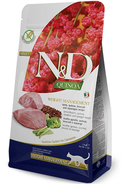 ND quinoa weight management tahılsız light kilo kontrolü kuzulu kedi maması 1,5kg ürün görseli 1