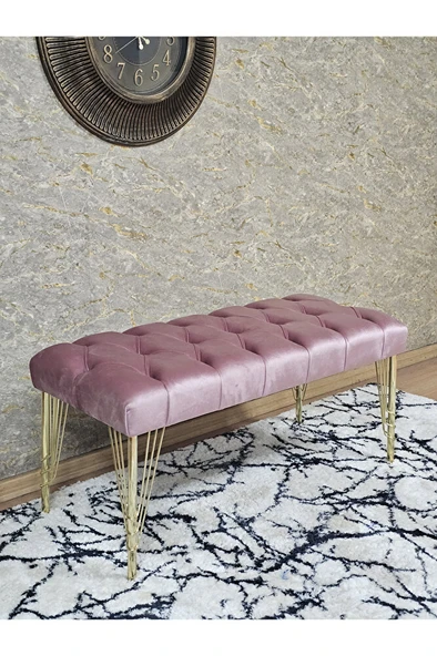 Gold Tel Ayaklı 90 cm Puf Bench - Puf - Bench - Kasalı Oturak - Oturak - Yatak Ucu Puf Pembe Renk 90 x 40 Boyut/Ebat ürün görseli 1