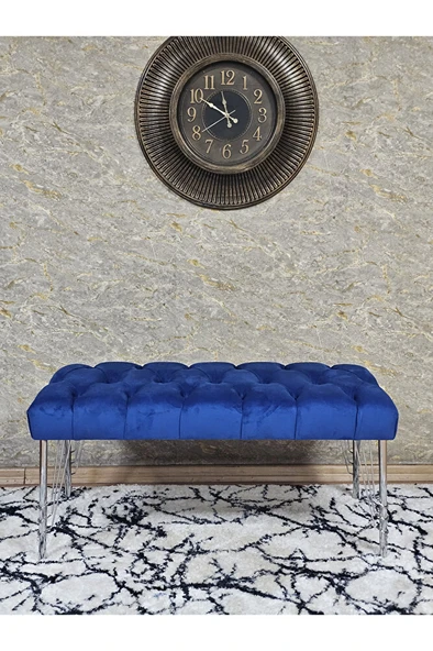 Krom Tel Ayaklı 90 cm Puf Bench - Puf - Bench - Kasalı Oturak - Oturak - Yatak Ucu Puf Mavi Renk 90 x 40 Boyut/Ebat - Resim 2