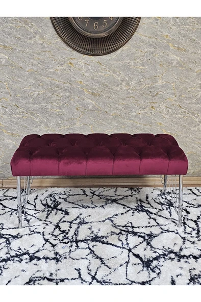 Krom Tel Ayaklı 90 cm Puf Bench - Puf - Bench - Kasalı Oturak - Oturak - Yatak Ucu Puf Bordo Renk 90 x 40 Boyut/Ebat - 2