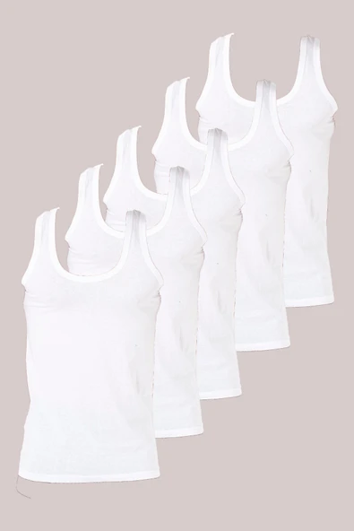 5'li Erkek Beyaz Atlet - %100 Pamuk - Nefes Alan, Ter Emici ve Yumuşak Doku