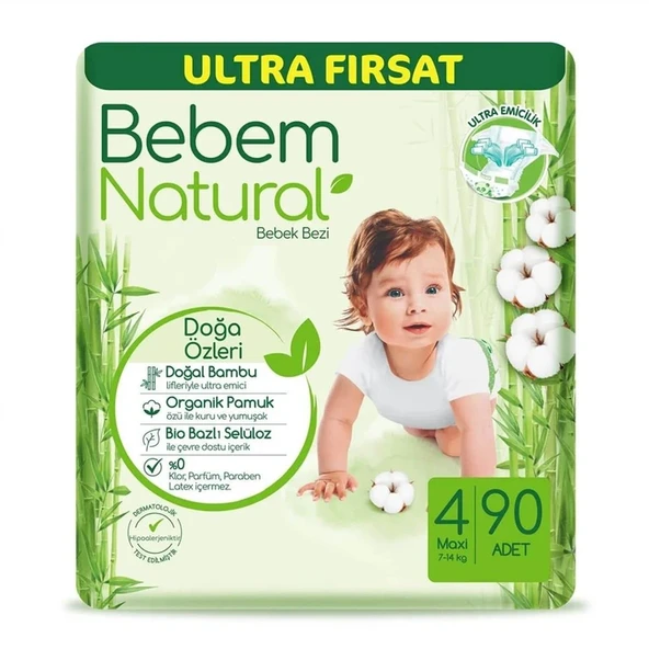 Bebem Natural Bebek Bezi Ultra Fırsat Paketi 4 Beden 90 Adet