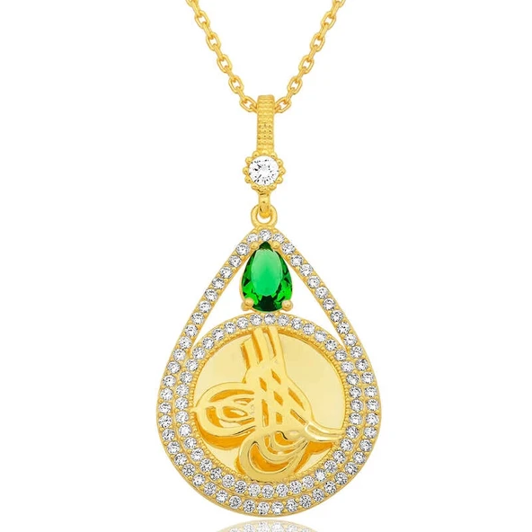 Supertrend Gümüş Gold Kaplama Damla Tuğralı Kadın Kolye ürün görseli