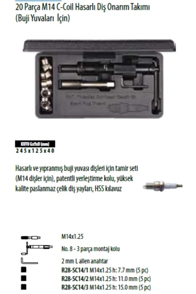 CETA FORM 20 Parça M14 C-coil Hasarlı Diş Onarım Takımı (BUJİ YUVASI İÇİN) - Resim 2