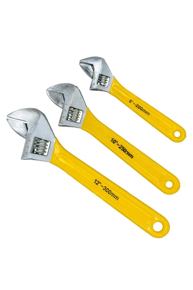 dorf 3'lü Kurbağacık Seti İngiliz Anahtar Seti Ayarlanabilir Anahtar Kaliteli 300mm - 250mm - 200mm - Resim 2