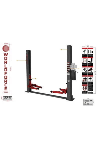 WORLDFORCE TOOLS Worldforce 4 Ton Yarım Otomatik Sütunlu Lift Ithal Ürün Profesyonel Servis Ekipmanı - Resim 2