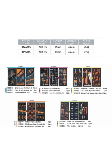 Retta 6 Çekmeceli Dolu Takım Arabası Rty6205 - Resim 2