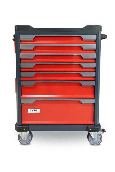 dorf Takım Arabası 7 Çekmeceli Yanlıklı Boş Takım Arabası Kırmızı ürün görseli 1