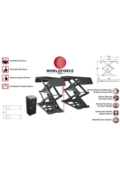 WORLDFORCE TOOLS Worldforce 3 Ton Tam Otomatik Makaslı Lift Resepsiyon Lift Profesyonel Servis Ekipmanı - Resim 2