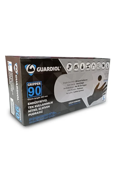 dorf Guardiol Nitril Siyah Eldiven Çift Yönlü Tırtıklı L Beden 50 Adet - Resim 3