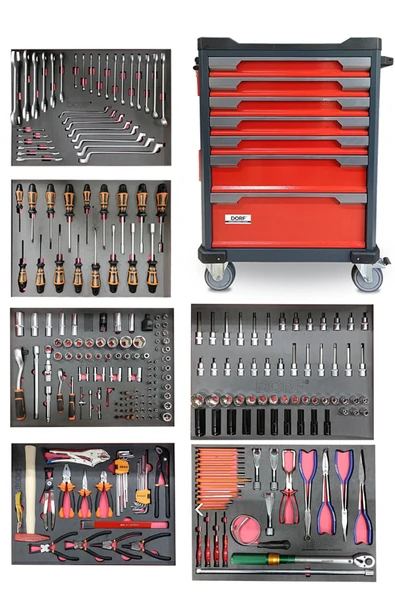 dorf 254 Parça Dolu Takım Arabası 7 Çekmeceli Profesyonel ürün görseli 1