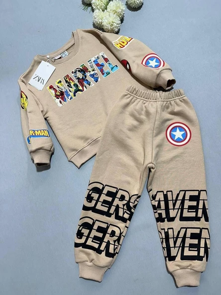 Çocuk Eşofman Takımı – Marvel Karakter & Logo Baskılı, 3 İplik Şardonsuz