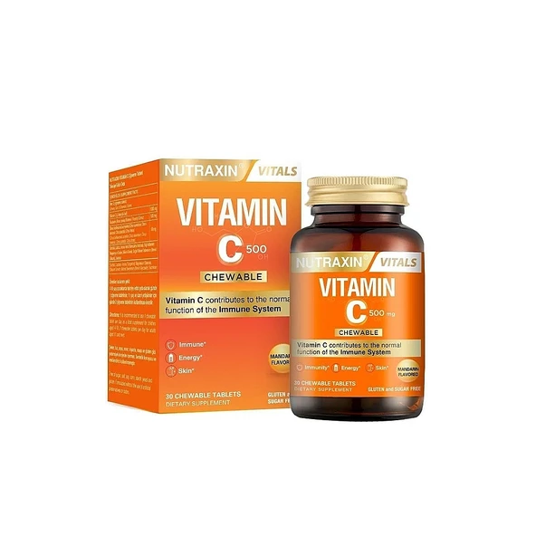 Nutraxin Vitamin C 500mg Mandalina Aromalı 30 Çiğneme Tableti Takviye Edici Gıda ürün görseli