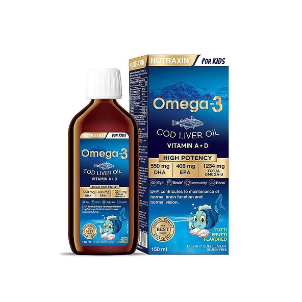 Nutraxin Omega-3 Cod Liver Oil Tutti Frutti Aromalı 150 ml Takviye Edici Gıda ürün görseli