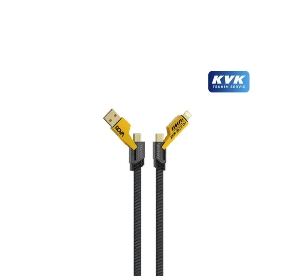 Rova RV-KB221 4in1 Arada Dönüştürücülü Örgülü Şarj ve Veri Kablosu – Usb/Type-C/Lightning 65W PD Hızlı Şarj