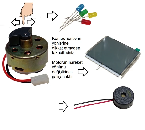 Elektrik Üreten Dinamo Motor (Parmak ile çevrilebilen) Led, Panel ve Buzzer Çalıştıran Hobi Deney Seti - Resim 7