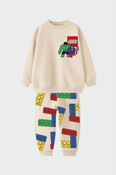 Çocuk Eşofman Takımı – LEGO Karakter ve Blok Baskılı, 3 İplik Şardonsuz ürün görseli