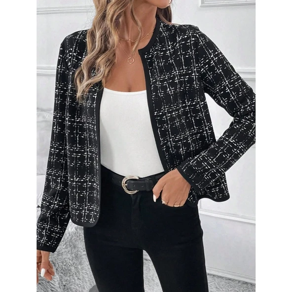 Lucky Life Kadın Uzun Kollu önü Açık şanel Kısa Ceket - 4