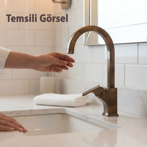 Premium Şık Bronz Özel Uzun Kuğu Evye Bataryası Yüksek Modern Tasarım Mutfak Lavabo Musluğu - Resim 3