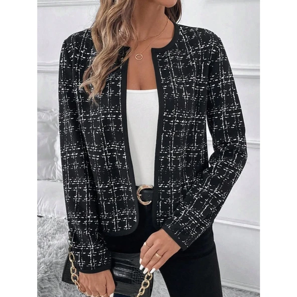 Lucky Life Kadın Uzun Kollu önü Açık şanel Kısa Ceket - 3