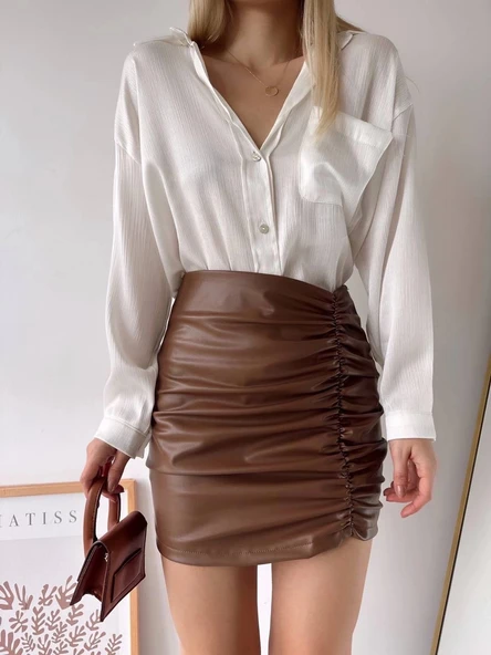 Önden büzgülü etek taba h24210 - Resim 4