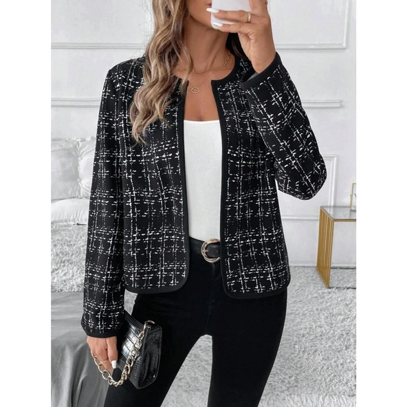 Lucky Life Kadın Uzun Kollu önü Açık şanel Kısa Ceket - 6