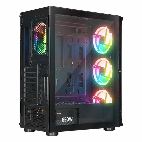 Rampage Prolix Black 650W 80+ White USB 3.2 ARGB ATX Mid Tower Siyah Kasa - Resim 6
