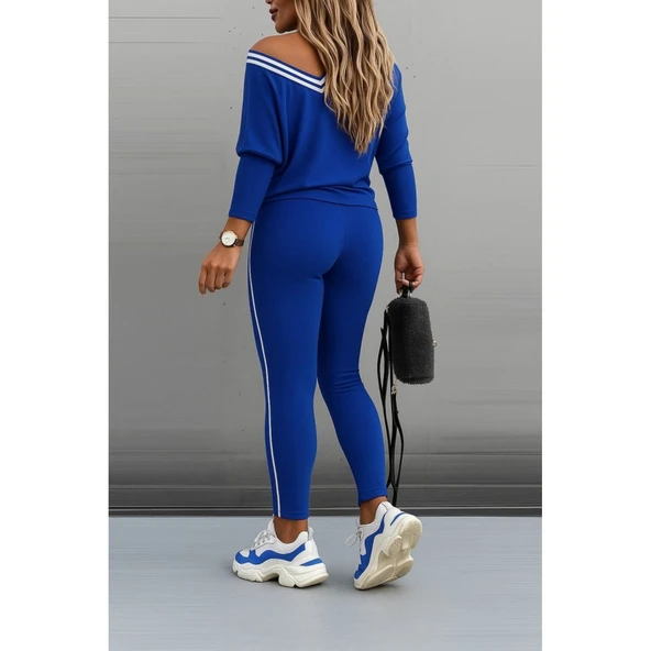 Lucky Life Kadın Uzun Kollu Tek Omuzu Açık Detaylı Viskon Iki Iplik Bluz Ve Pantolon Ikili Takım