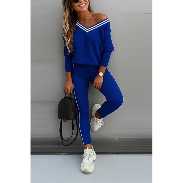 Lucky Life Kadın Uzun Kollu Tek Omuzu Açık Detaylı Viskon Iki Iplik Bluz Ve Pantolon Ikili Takım - 2