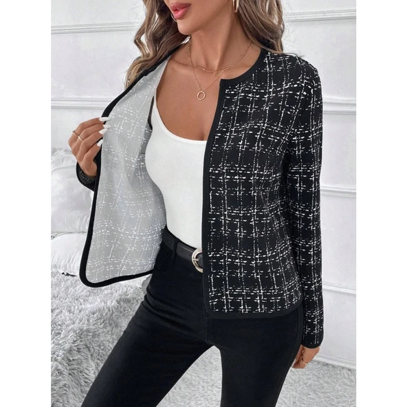 Lucky Life Kadın Uzun Kollu önü Açık şanel Kısa Ceket