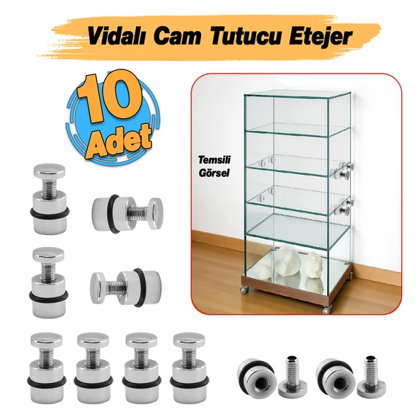 O-RİNGLİ Metal Cam Raf Tutucu (10 Adet) Krom 90-2503-01 Oringli Contalı Vidalı Metal Tutamak - Resim 2