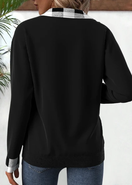 Lucky Life Kadın Uzun Kollu Yakalı önden Fermuarlı Ekose Detaylı Viskon Iki Iplik Bluz ürün görseli 1