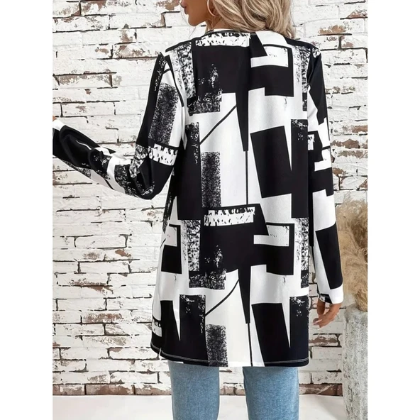 Lucky Life Kadın Uzun Kollu önü Açık Desenli Modal Kısa Ceket - 3
