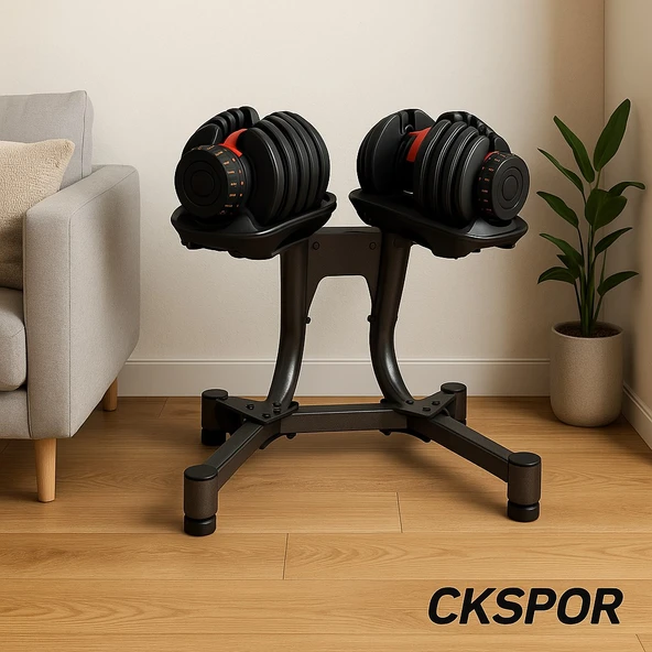 CKSpor Ayarlanabilir Dambıl  Ve Stand Seti 2 x 24 Kg Ayarlanabilir  Mekanizmalı Dambıl + Dambıl Standı ürün görseli