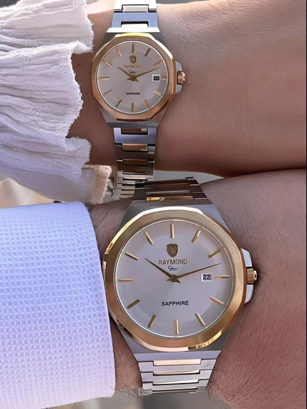 Raymond Ciflere Özel Sevgili Kombini 2 Yıl Garantili 5 Atm Suya Dayanklı Çift Saati CFT.08 - Resim 3