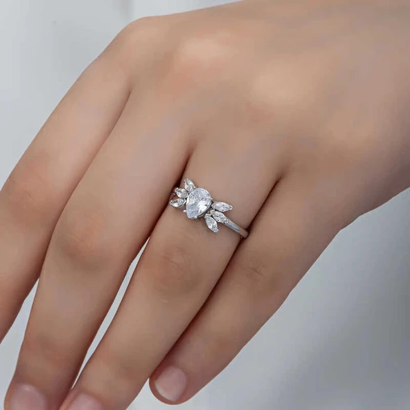 Supertrend Gümüş Damla Zirkon Taşlı Kadın Yüzük - 5