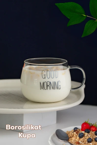 Porsima 2088 Borosilikat Isıya Ateşe Dayanıklı Cam Kulplu Çay Bardağı Kahve Bardak Kupa Şeffaf 400 ml ürün görseli 1