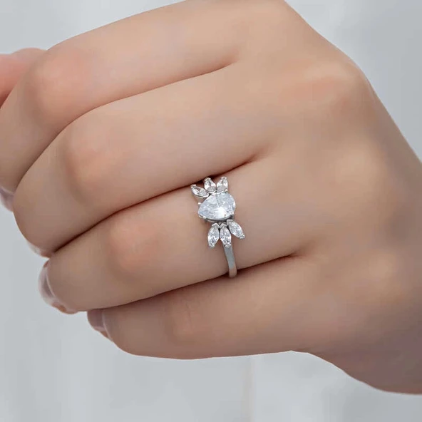 Supertrend Gümüş Damla Zirkon Taşlı Kadın Yüzük - 3