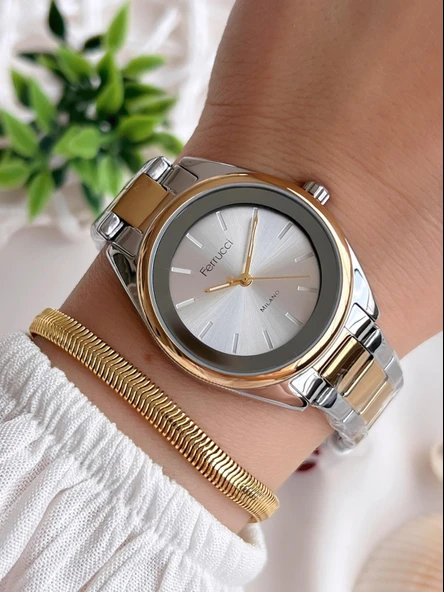 Ferrucci Kadın Kol Saati+Bileklik Özel Seri Çelik Kordon Kararma Renk Atma Yapmaz VS.BLKT.0522 ürün görseli