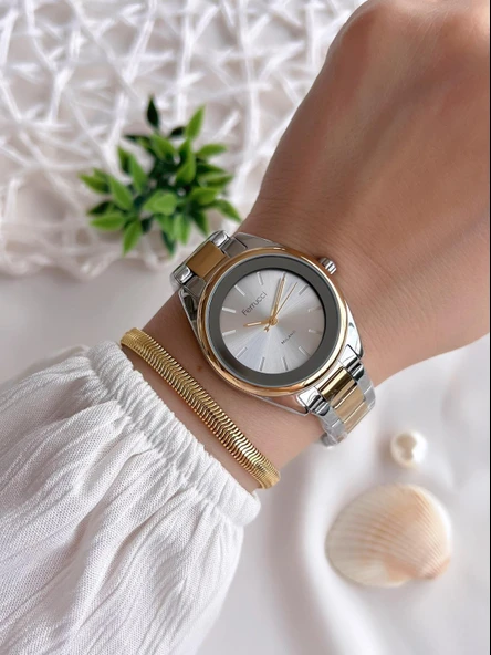 Ferrucci Kadın Kol Saati+Bileklik Özel Seri Çelik Kordon Kararma Renk Atma Yapmaz VS.BLKT.0522 - Resim 2