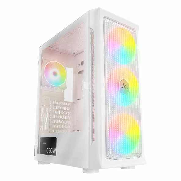 Rampage Prolix White 650W 80+ White USB 3.2 ARGB ATX Mid Tower Beyaz Kasa ürün görseli 1